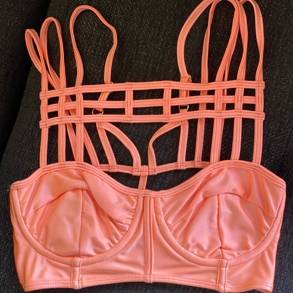 One Teaspoon Caged Bralette Coral Pink